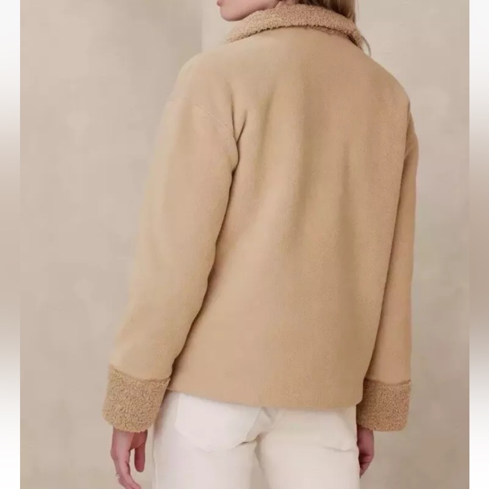 Banana Republic Women's SHERPA BOMBER JACKET Sz L Oversized Snap Pockets… - Picture 7 of 17